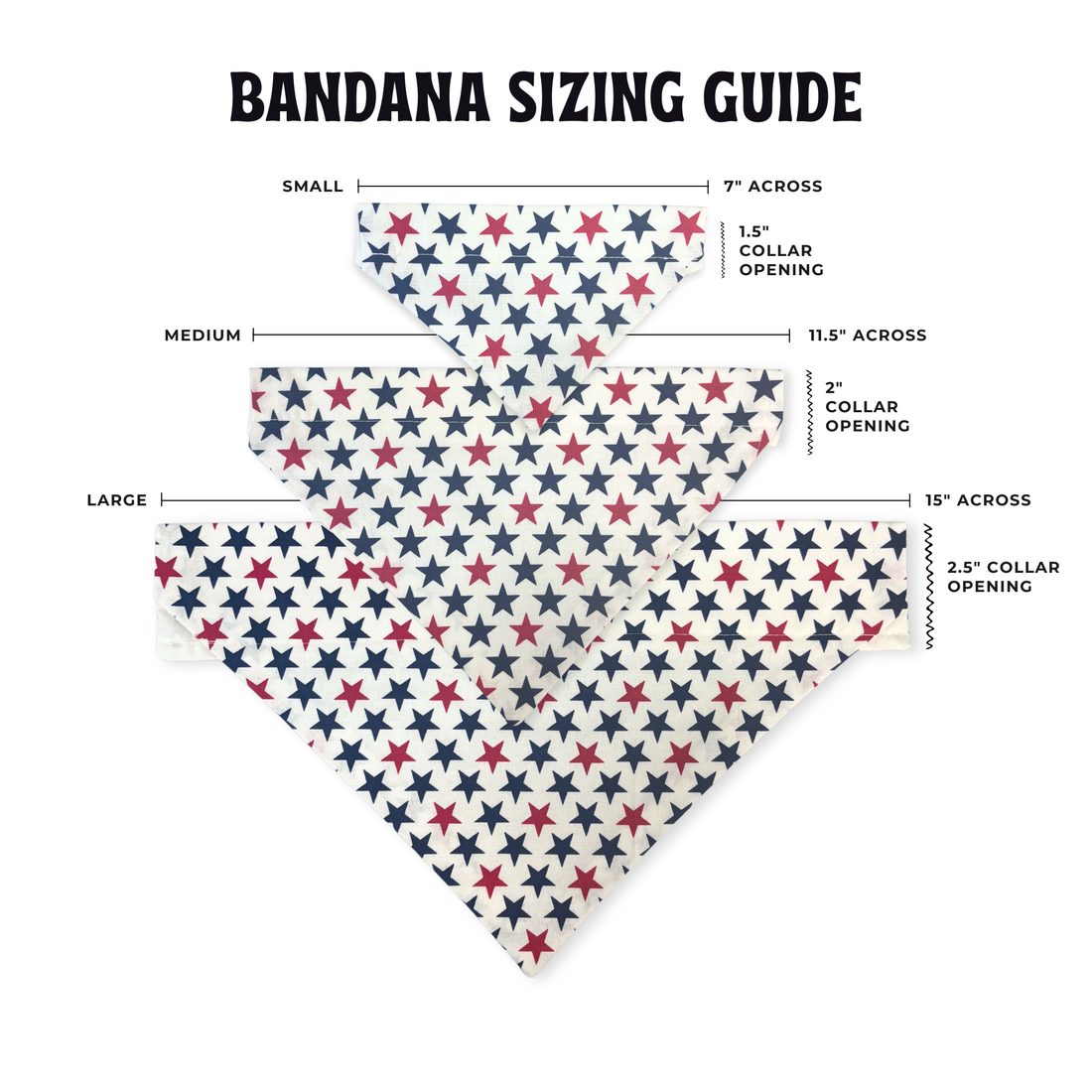 Red and Blue Stars on White Dog Bandana