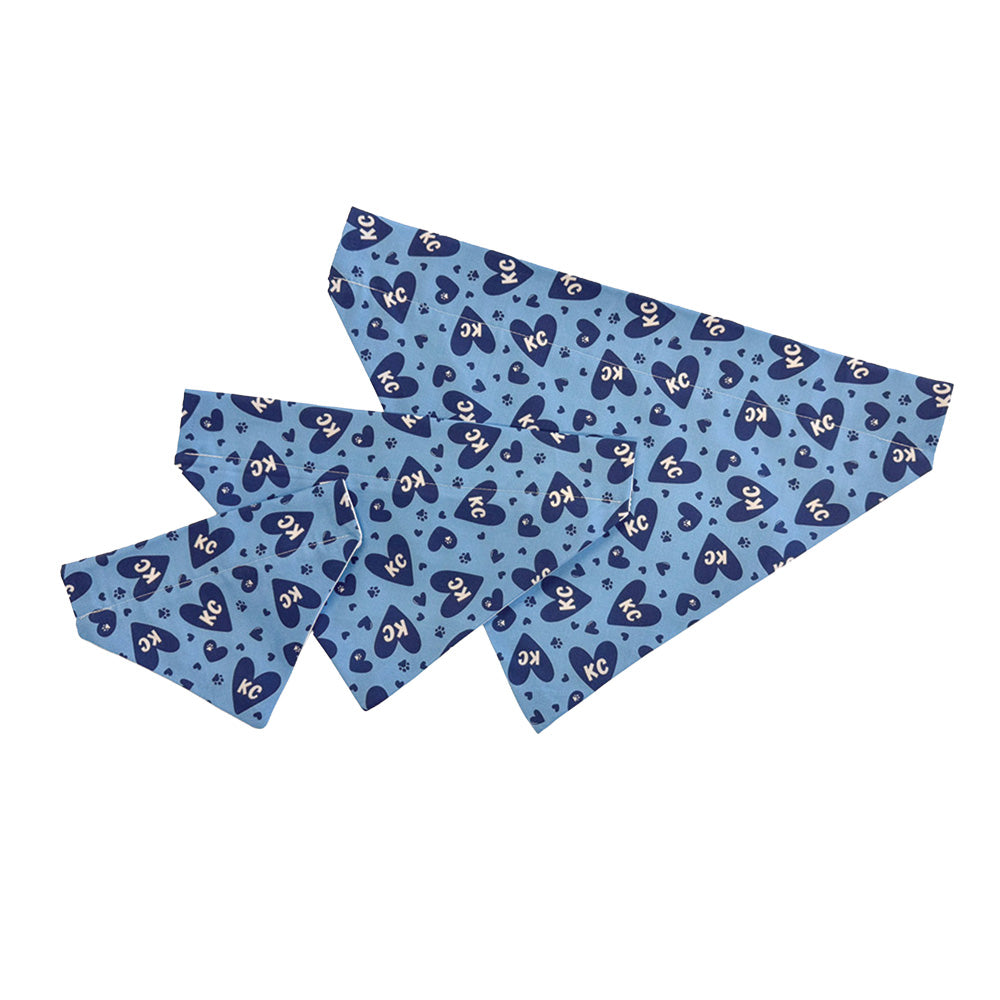 Blue and White KC Hearts Dog Bandana