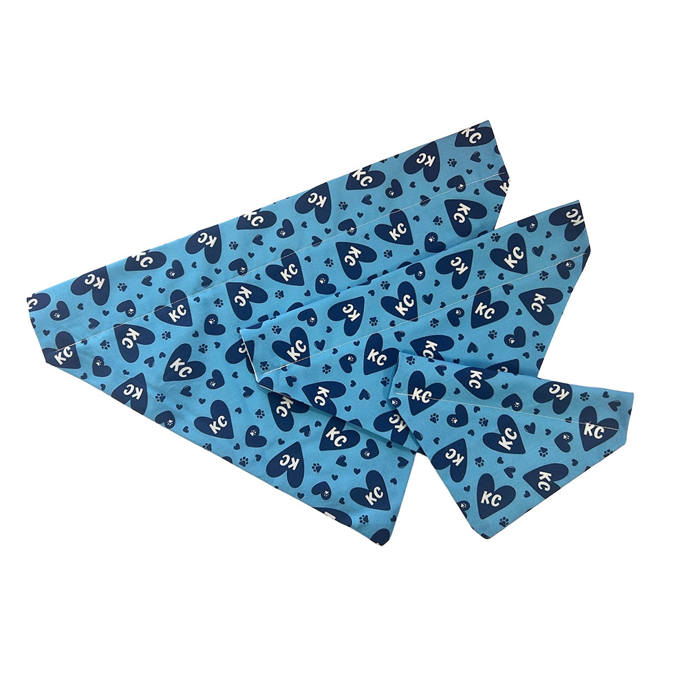 Blue and White KC Hearts Dog Bandana