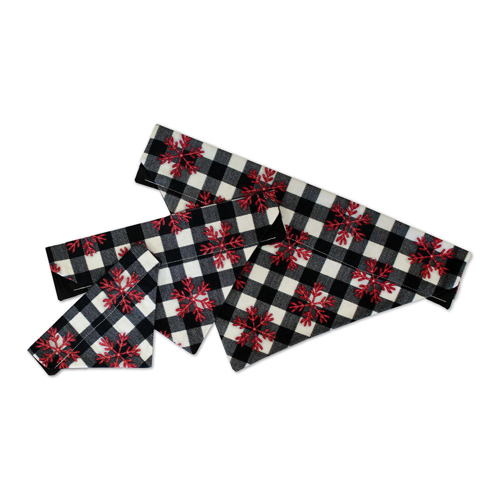 Black and White Christmas Snowflakes Buffalo Plaid Dog Bandana