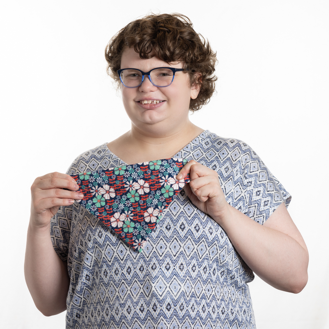 Linear Floral Navy Dog Bandana