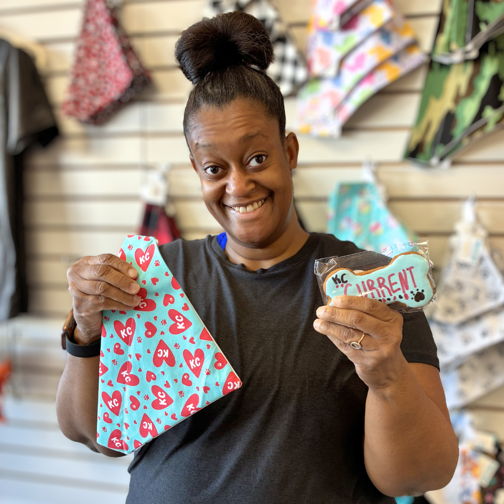Teal and Red KC Hearts Dog Bandana