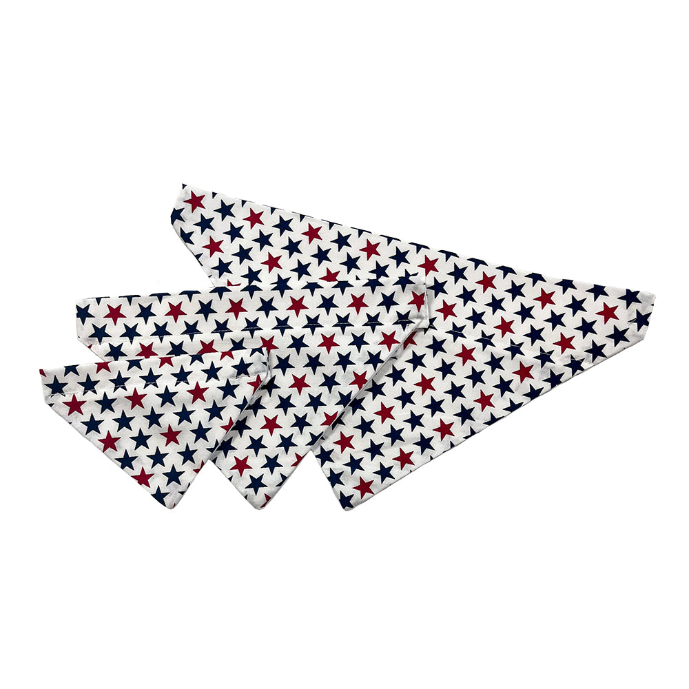 Red and Blue Stars on White Dog Bandana
