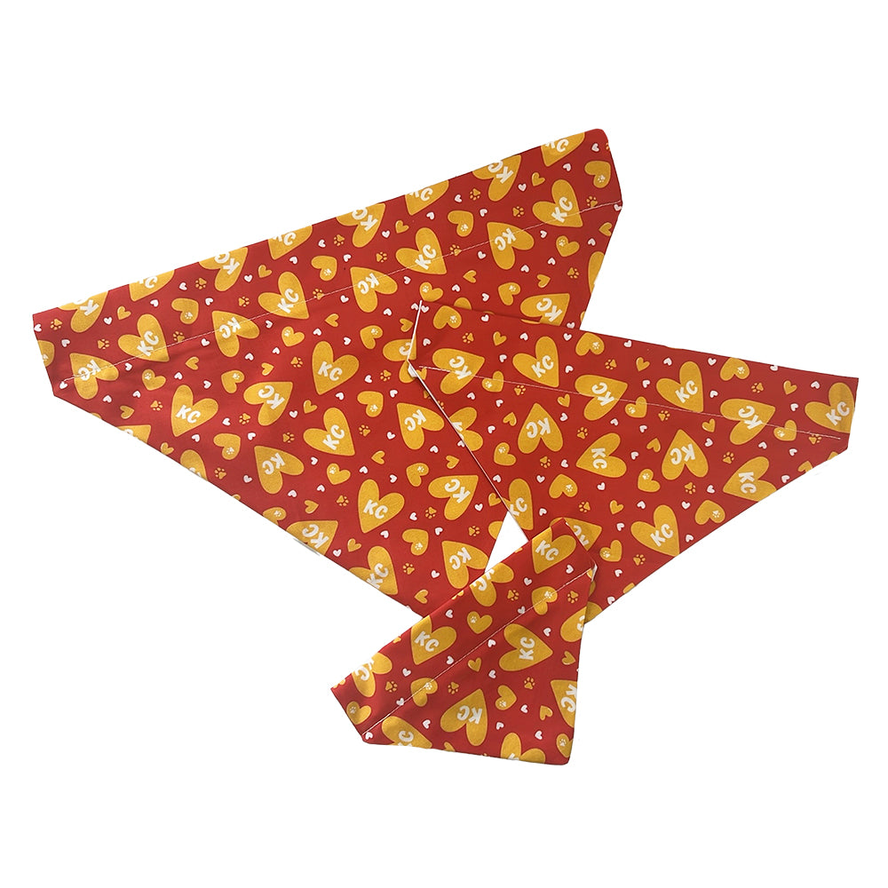 Red and Gold KC Hearts Dog Bandana