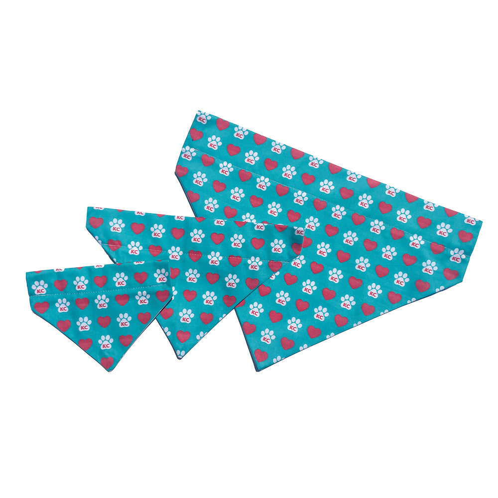 Teal KC Paws and Hearts Dog Bandana