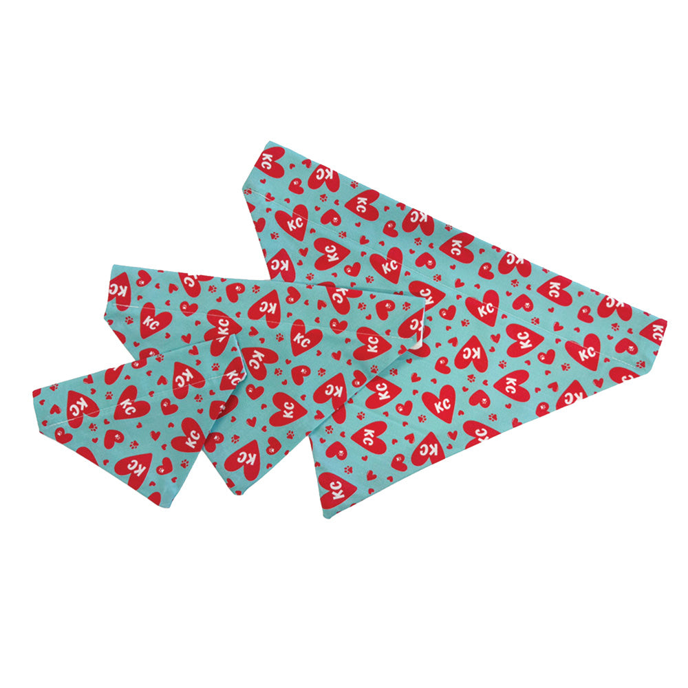 Teal and Red KC Hearts Dog Bandana
