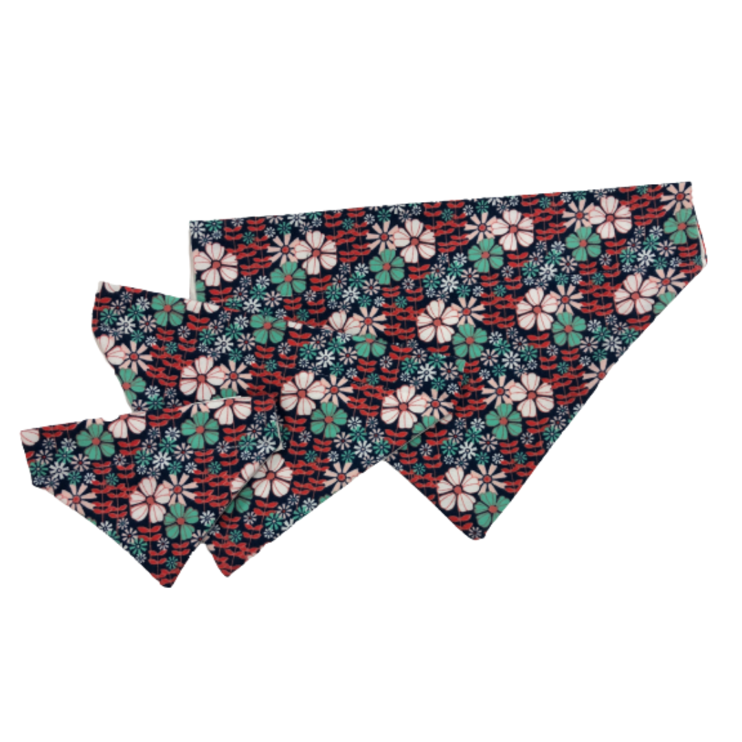 Linear Floral Navy Dog Bandana